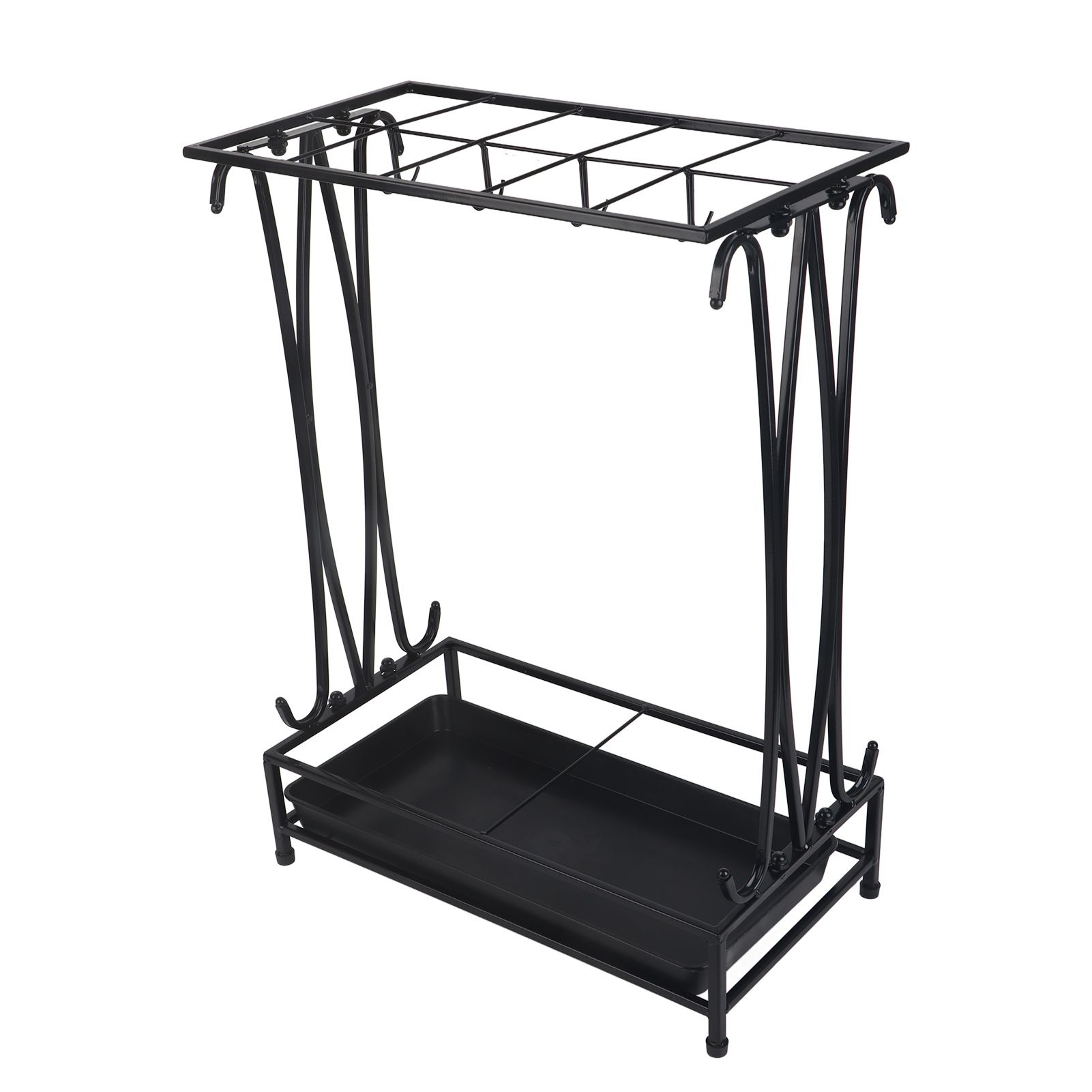 Umbrella Storage Rack Iron with Drip Tray 10 Holes 8 Hooks Umbrella Rack Stand for Home Hotel Lobby Black - Image 3