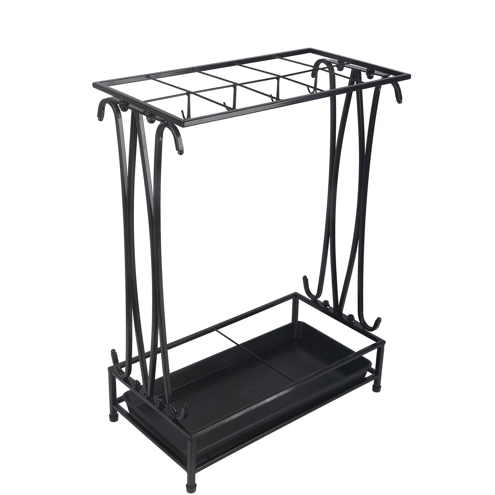 Umbrella Storage Rack Iron with Drip Tray 10 Holes 8 Hooks Umbrella Rack Stand for Home Hotel Lobby Black - Image 4