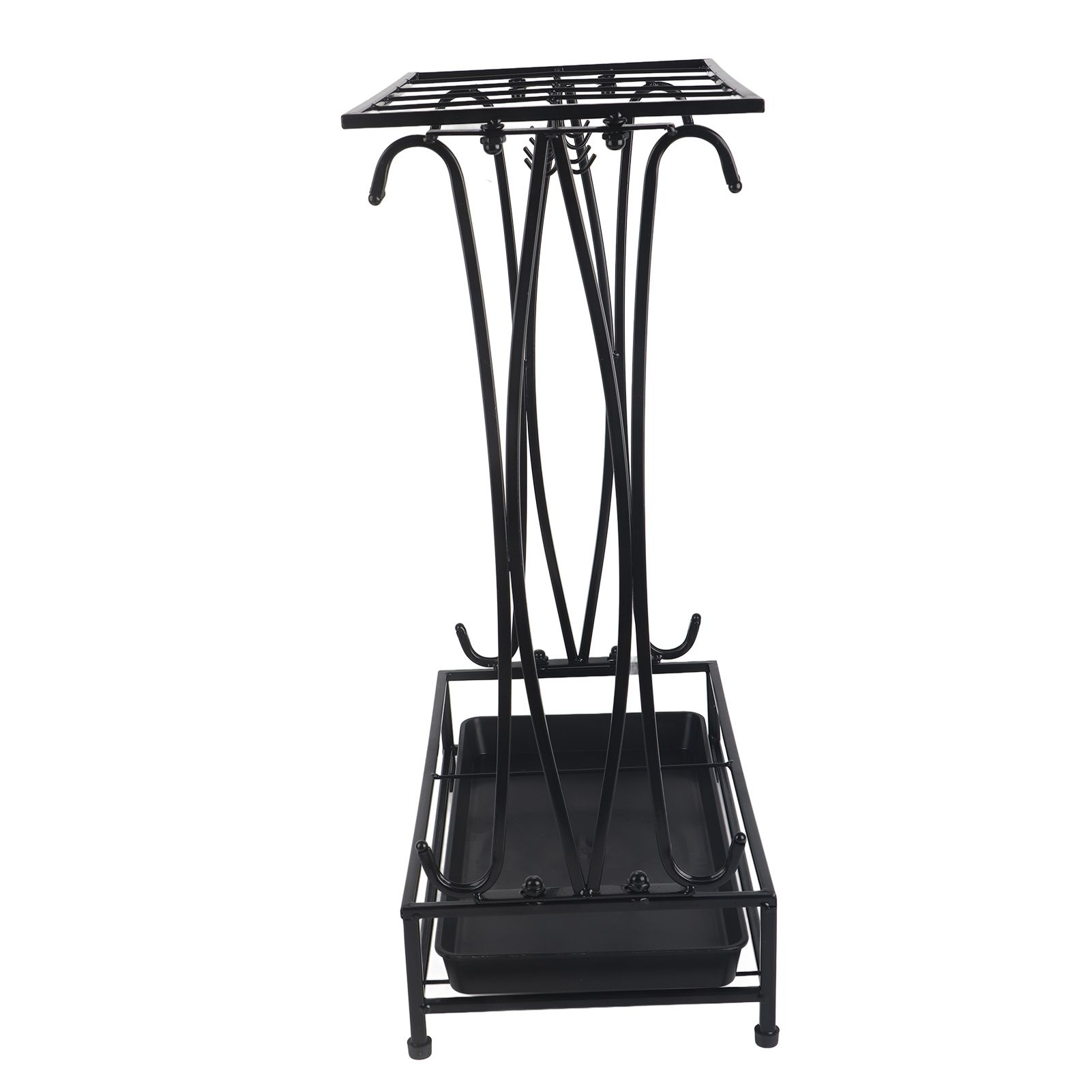 Umbrella Storage Rack Iron with Drip Tray 10 Holes 8 Hooks Umbrella Rack Stand for Home Hotel Lobby Black - Image 7
