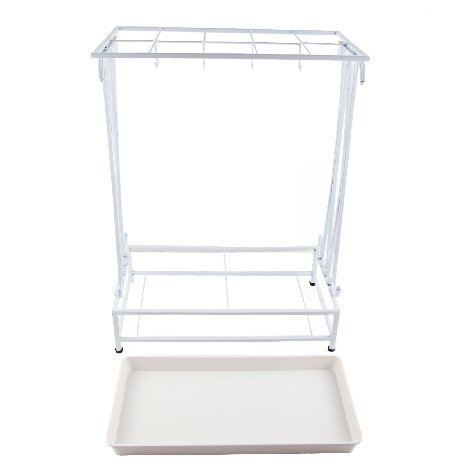 Umbrella Storage Rack Iron with Drip Tray 10 Holes 8 Hooks Umbrella Rack Stand for Home Hotel Lobby White - Image 1
