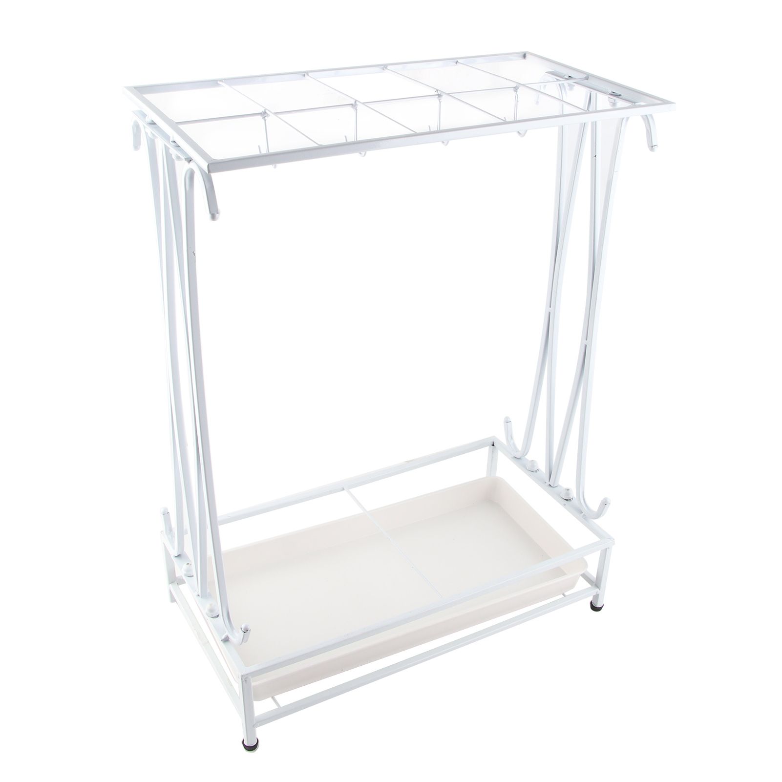Umbrella Storage Rack Iron with Drip Tray 10 Holes 8 Hooks Umbrella Rack Stand for Home Hotel Lobby White - Image 2