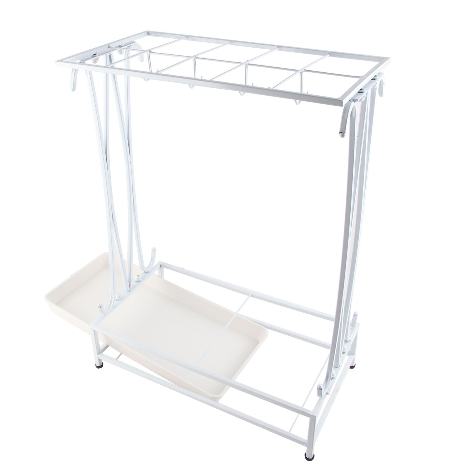 Umbrella Storage Rack Iron with Drip Tray 10 Holes 8 Hooks Umbrella Rack Stand for Home Hotel Lobby White - Image 3