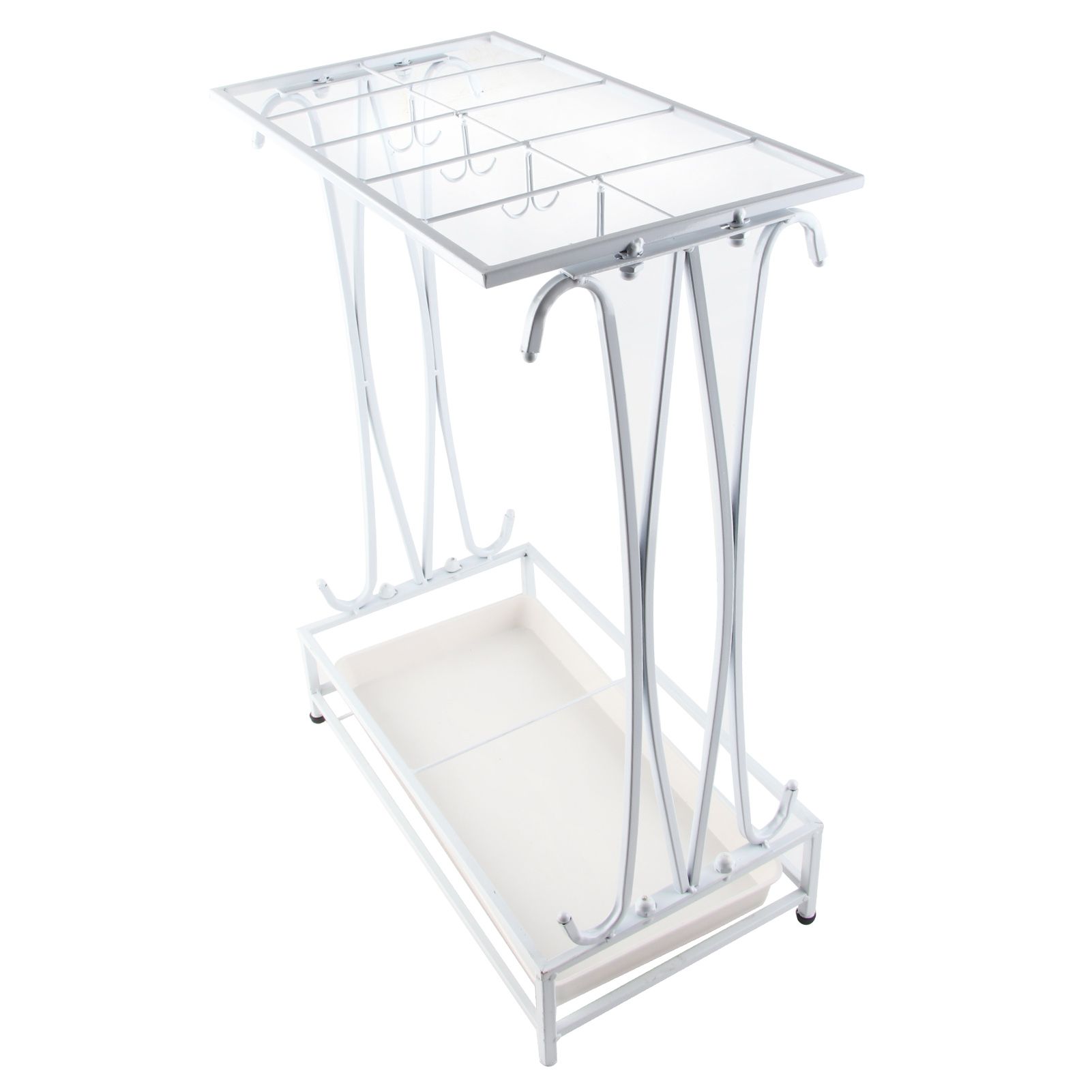 Umbrella Storage Rack Iron with Drip Tray 10 Holes 8 Hooks Umbrella Rack Stand for Home Hotel Lobby White - Image 4