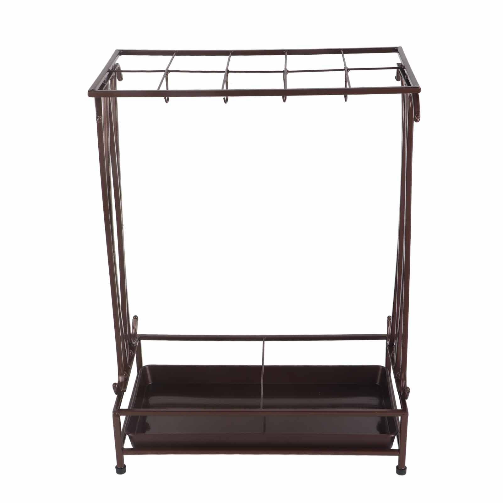 Umbrella Storage Rack Iron with Drip Tray 10 Holes 8 Hooks Umbrella Rack Stand for Home Hotel Lobby Bronze - Image 2