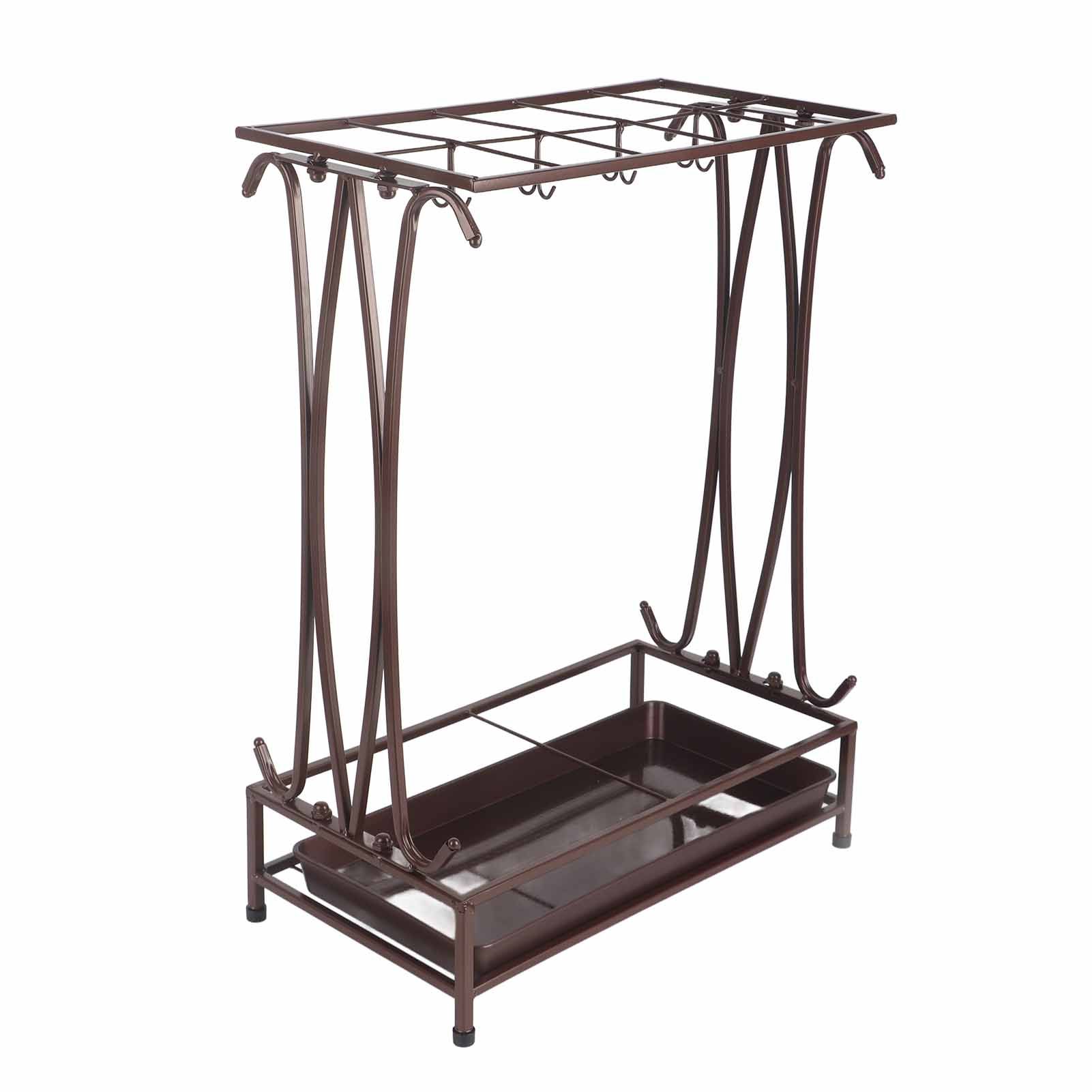 Umbrella Storage Rack Iron with Drip Tray 10 Holes 8 Hooks Umbrella Rack Stand for Home Hotel Lobby Bronze - Image 3