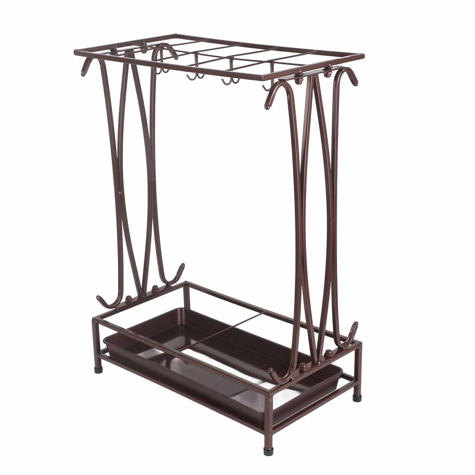 Umbrella Storage Rack Iron with Drip Tray 10 Holes 8 Hooks Umbrella Rack Stand for Home Hotel Lobby Bronze - Image 4