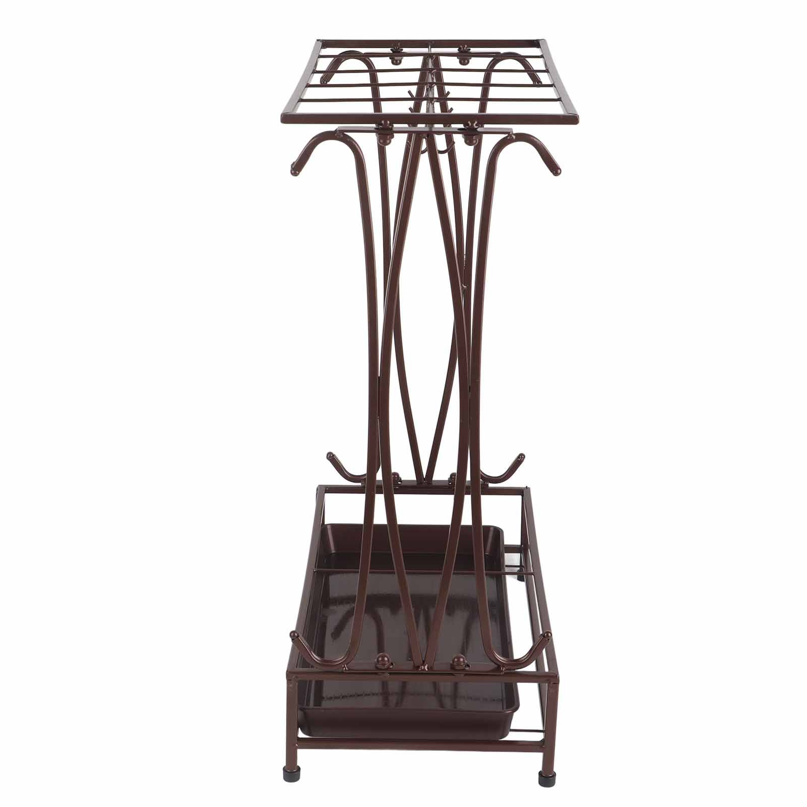Umbrella Storage Rack Iron with Drip Tray 10 Holes 8 Hooks Umbrella Rack Stand for Home Hotel Lobby Bronze - Image 5
