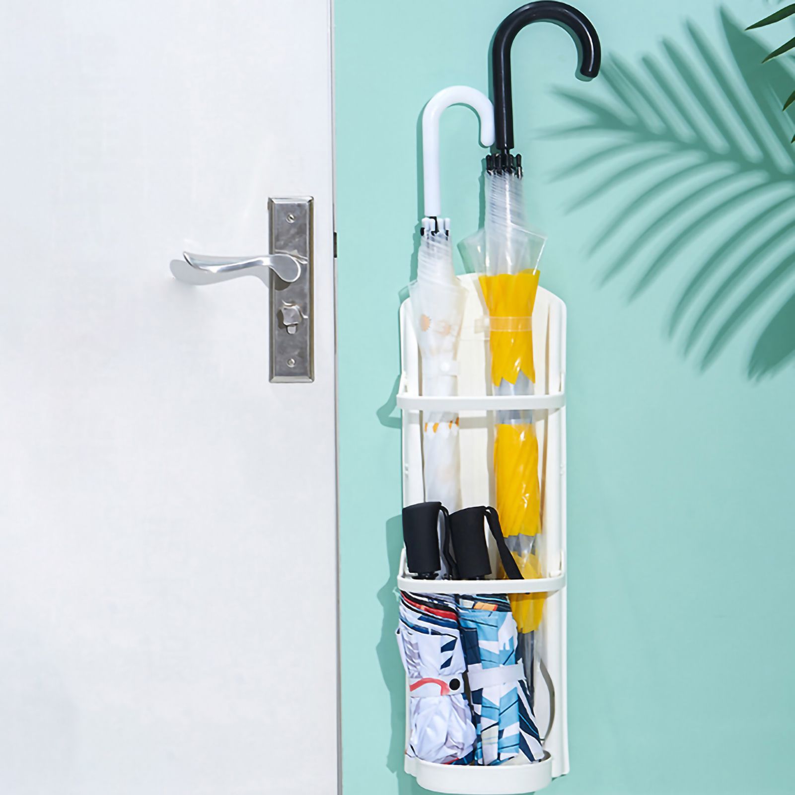 Wall Mounted Umbrella Stand Rack Punching Free Umbrella Holder with Removable Drip Tray for Household 4 Slot - Image 2