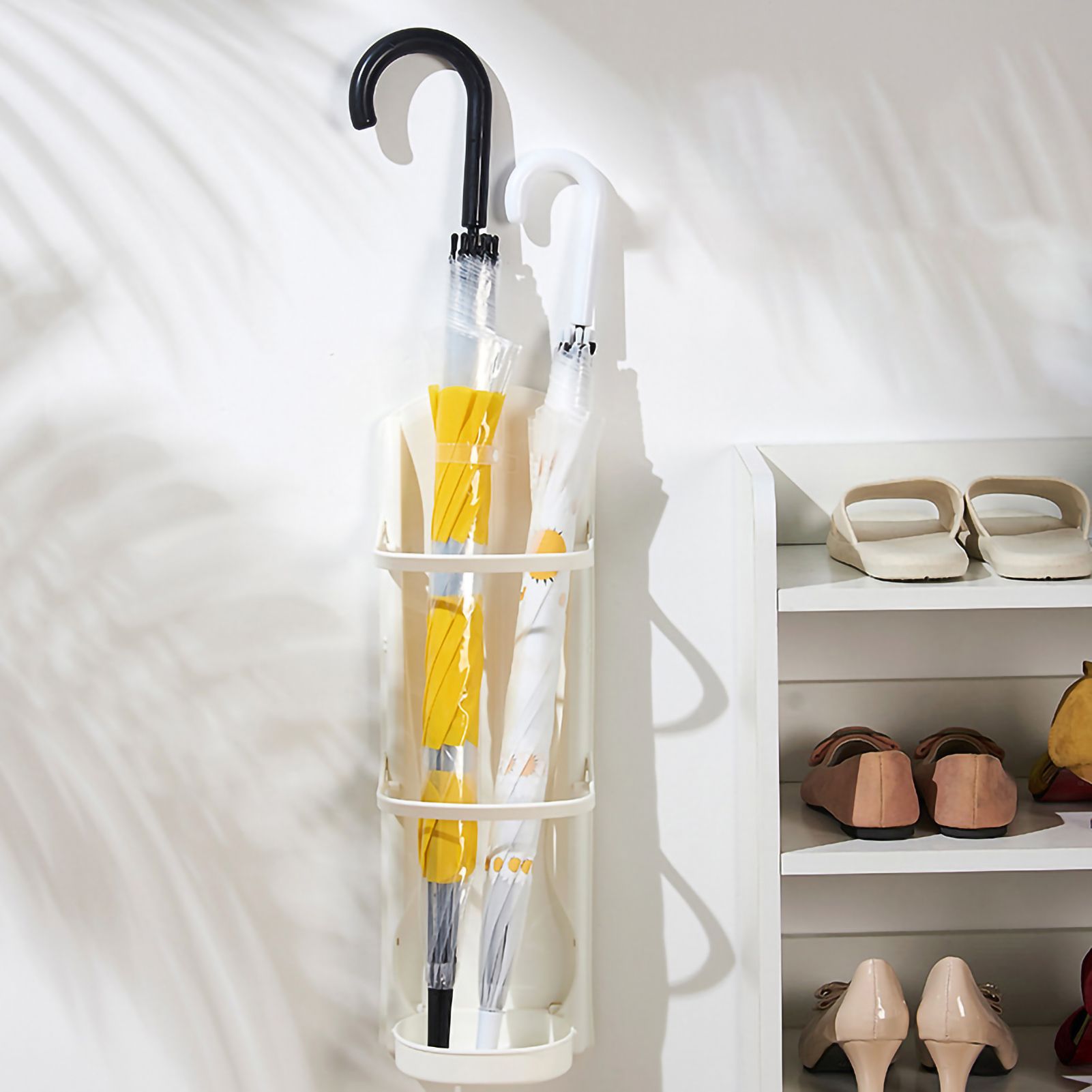 Wall Mounted Umbrella Stand Rack Punching Free Umbrella Holder with Removable Drip Tray for Household 4 Slot - Image 3