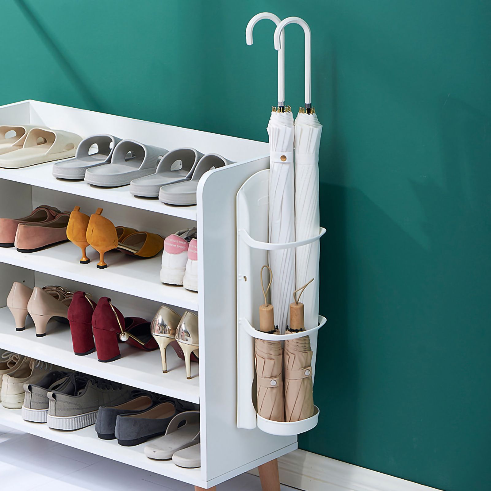 Wall Mounted Umbrella Stand Rack Punching Free Umbrella Holder with Removable Drip Tray for Household 4 Slot - Image 4