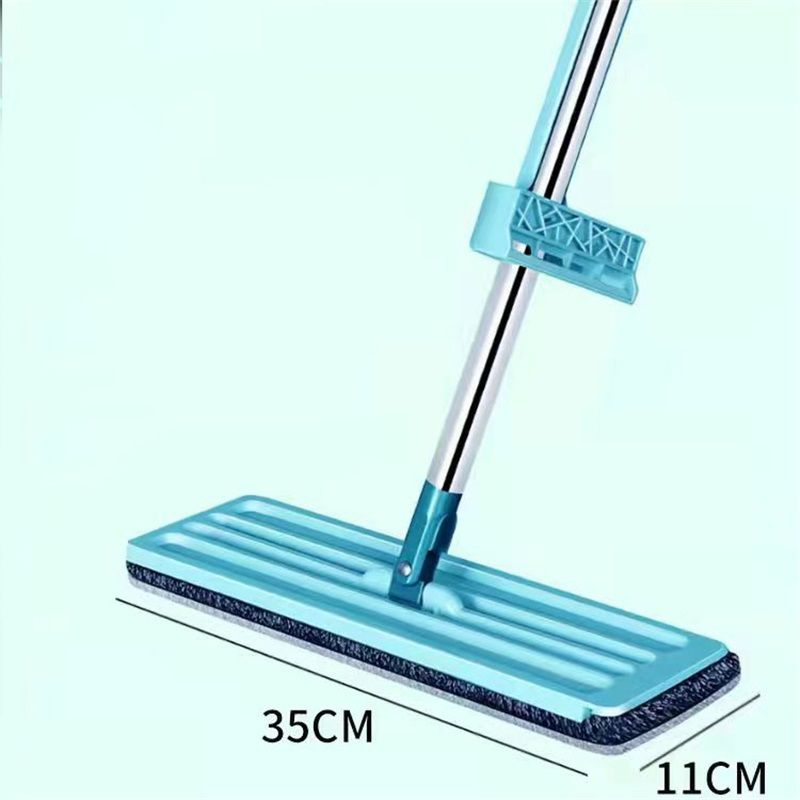 Floor Mop Dry Wet Dual Use Microfiber Free Hand Washing Flat Cleaning Tile Mop for Home Use Blue Mop, 1 Piece of Pads - Image 2