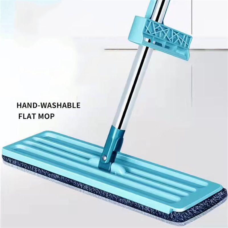 Floor Mop Dry Wet Dual Use Microfiber Free Hand Washing Flat Cleaning Tile Mop for Home Use Blue Mop, 1 Piece of Pads - Image 3