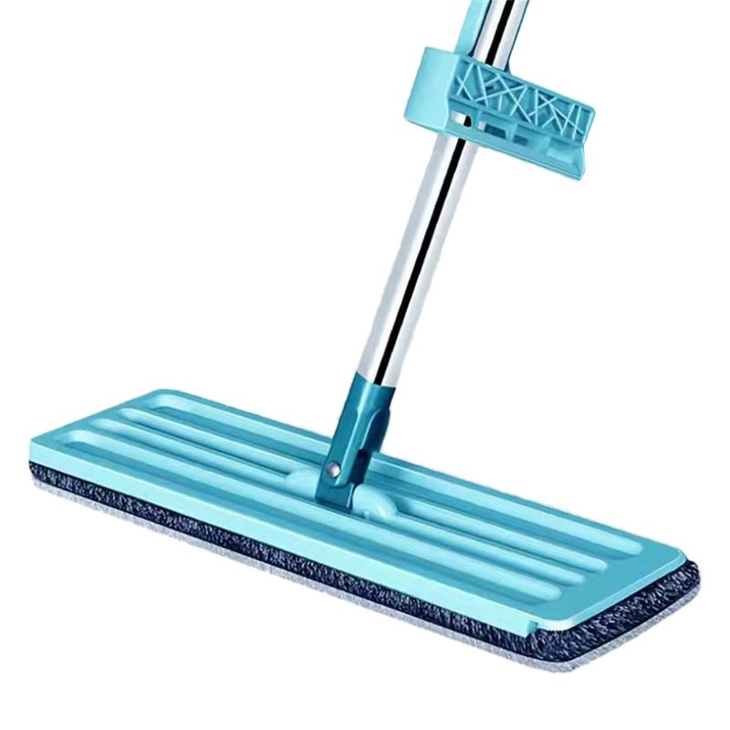 Floor Mop Dry Wet Dual Use Microfiber Free Hand Washing Flat Cleaning Tile Mop for Home Use Blue Mop, 2 Piece of Pads - Image 1