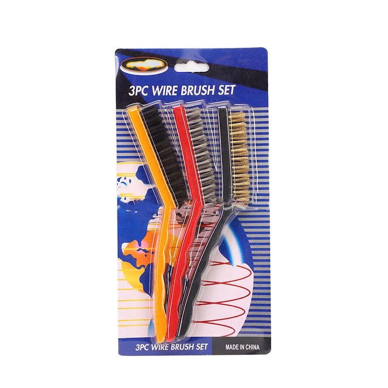 Wire Brush Set Curved Handle Masonry Brush Metal Detail Brushes for Cleaning Welding Slag Rust Dust 9in 3pcs Colorful - Image 1
