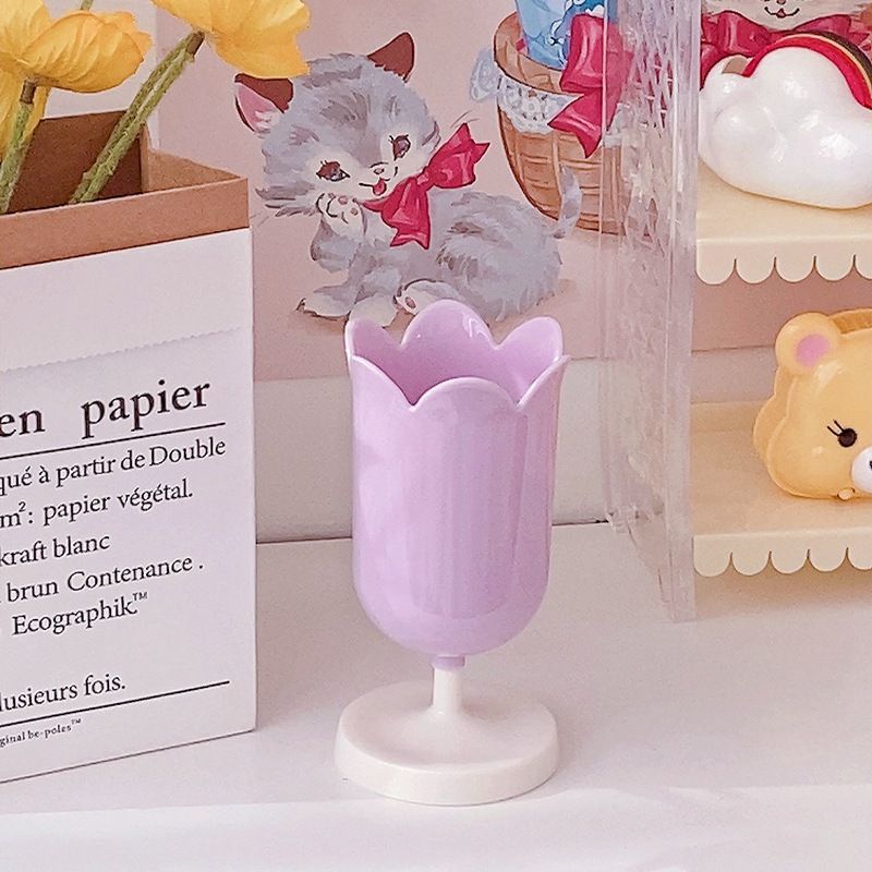 Pen Holder Tulip Shape Innovative Vintage Photo Props Large Capacity Pencil Holder for Office Study Room Home Purple - Image 5
