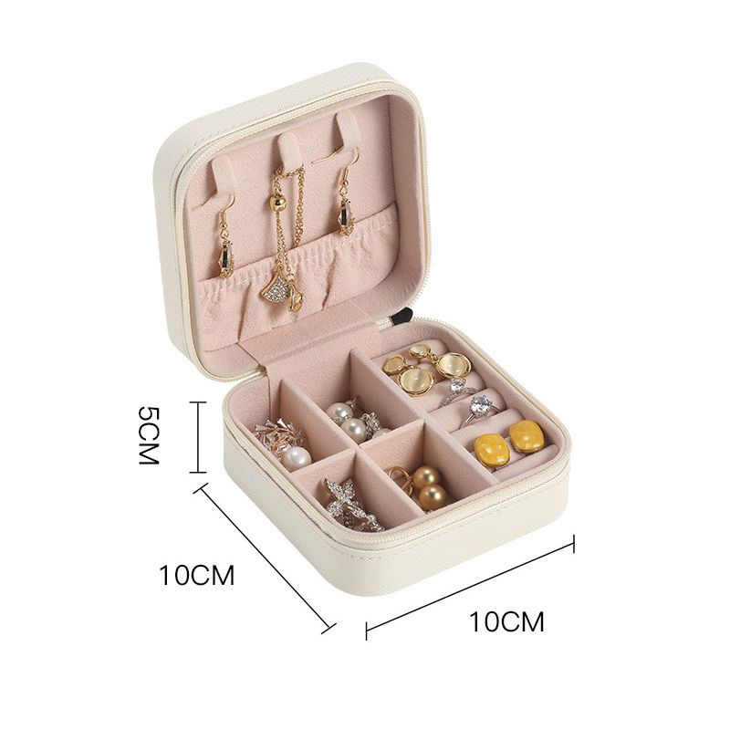 Travel Jewelry Case Exquisite Large Capacity Scratch Resistant Portable Jewelry Organizer Box for Outdoor Travel White 10x10x5cm/3.9x3.9x2.0in - Image 2