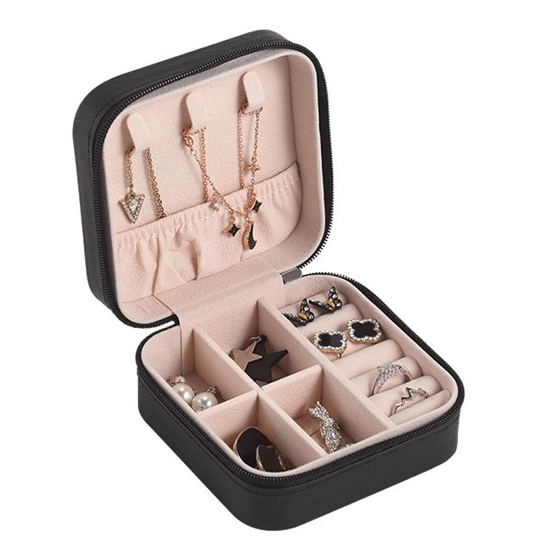 Travel Jewelry Case Exquisite Large Capacity Scratch Resistant Portable Jewelry Organizer Box for Outdoor Travel Black 10x10x5cm/3.9x3.9x2.0in - Image 1