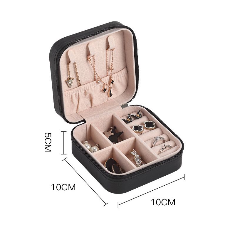 Travel Jewelry Case Exquisite Large Capacity Scratch Resistant Portable Jewelry Organizer Box for Outdoor Travel Black 10x10x5cm/3.9x3.9x2.0in - Image 2