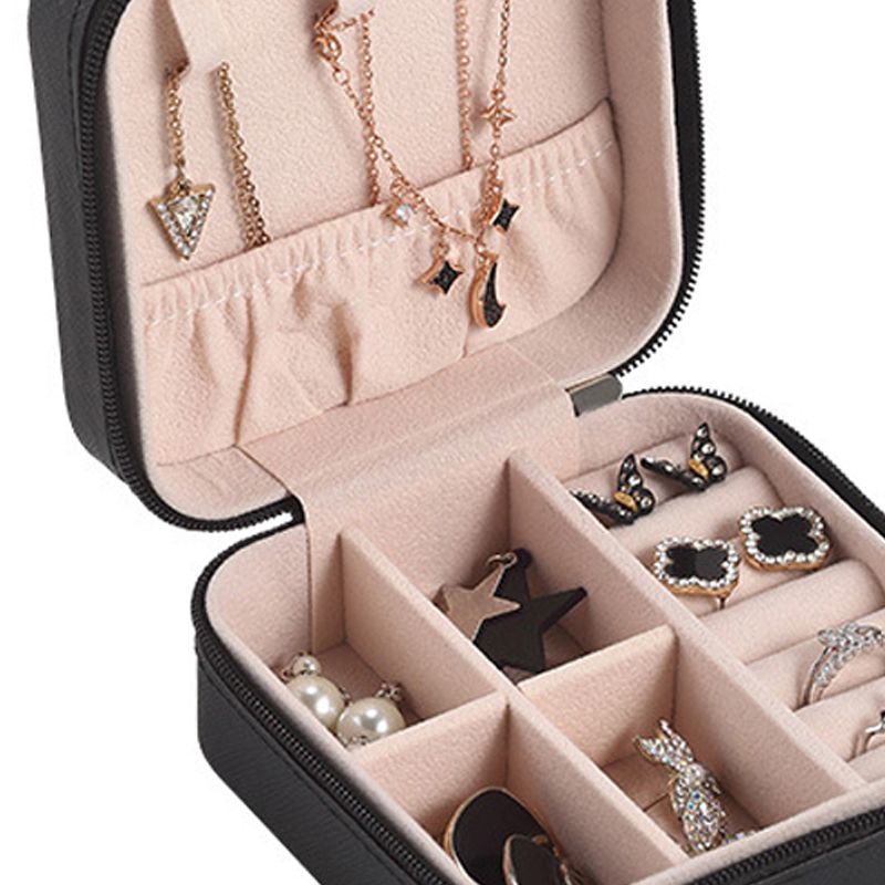 Travel Jewelry Case Exquisite Large Capacity Scratch Resistant Portable Jewelry Organizer Box for Outdoor Travel Black 10x10x5cm/3.9x3.9x2.0in - Image 4