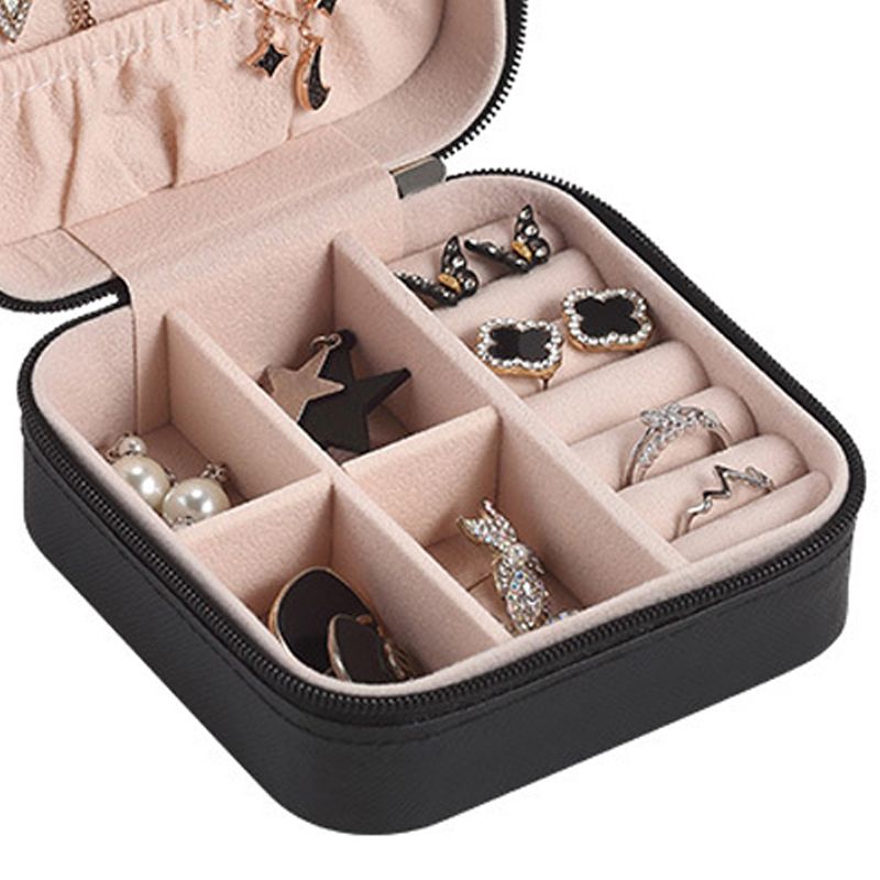 Travel Jewelry Case Exquisite Large Capacity Scratch Resistant Portable Jewelry Organizer Box for Outdoor Travel Black 10x10x5cm/3.9x3.9x2.0in - Image 5