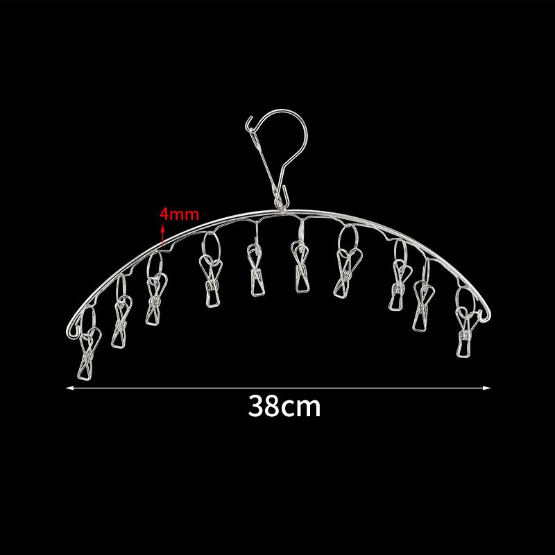 Clothes Drying Hanger Stainless Steel Thick Arc Shaped Windproof Sock Hanger for Socks Towels Bras Underwear 10 Clips - Image 2