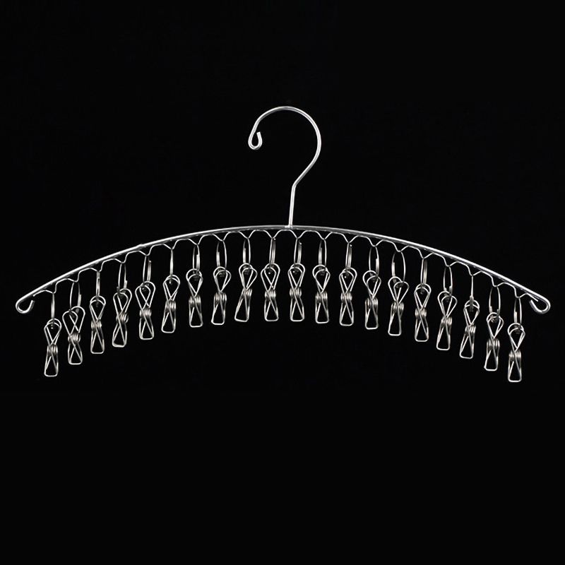 Clothes Drying Hanger Stainless Steel Thick Arc Shaped Windproof Sock Hanger for Socks Towels Bras Underwear 20 Clips - Image 1