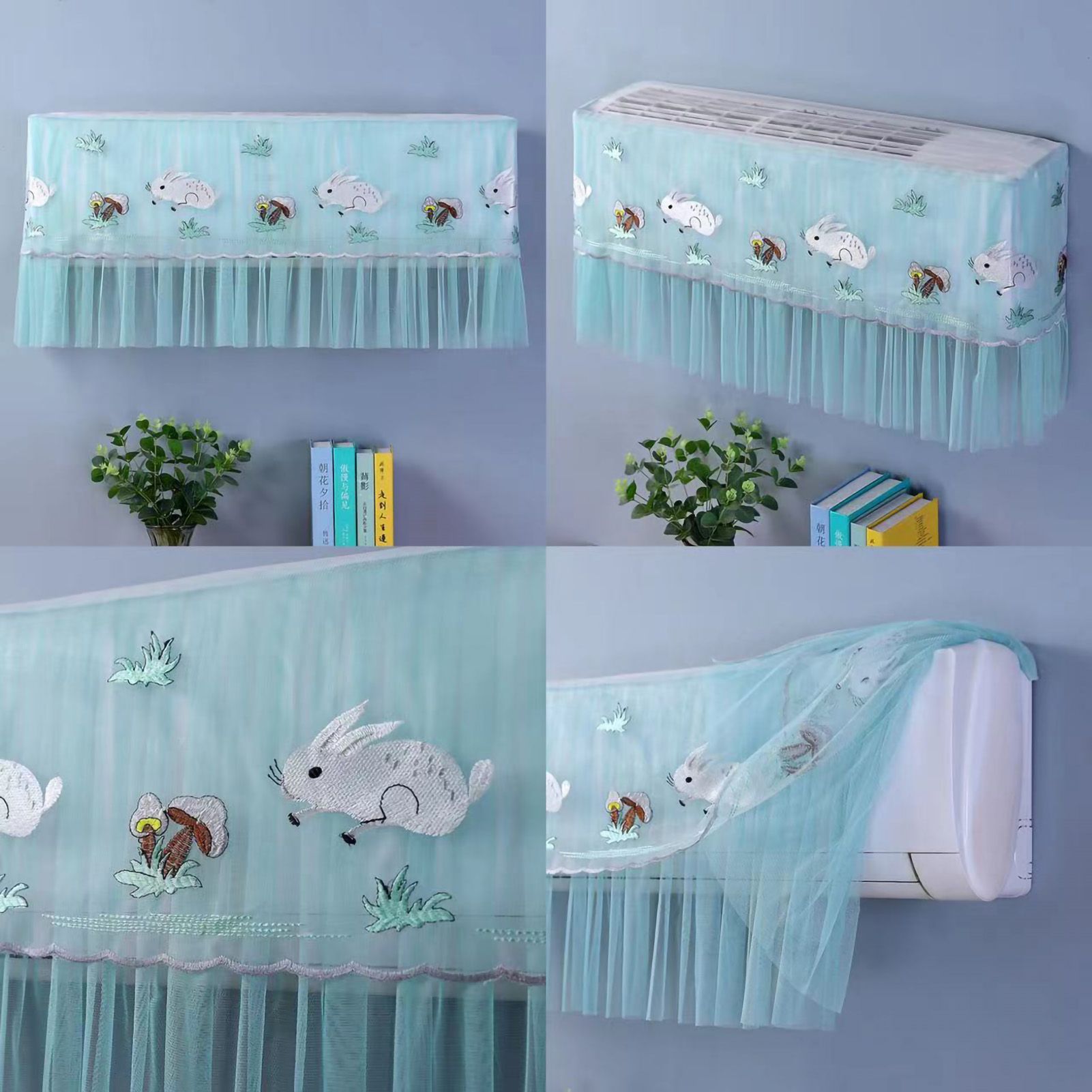 1.5P Air Conditioner Dust Cover Dustproof Wall Mounted Air Conditioner Protective Case Home Decorative Dust Cover White Mushroom Rabbit 1.5P‑2P Within 94cm/37in - Image 3
