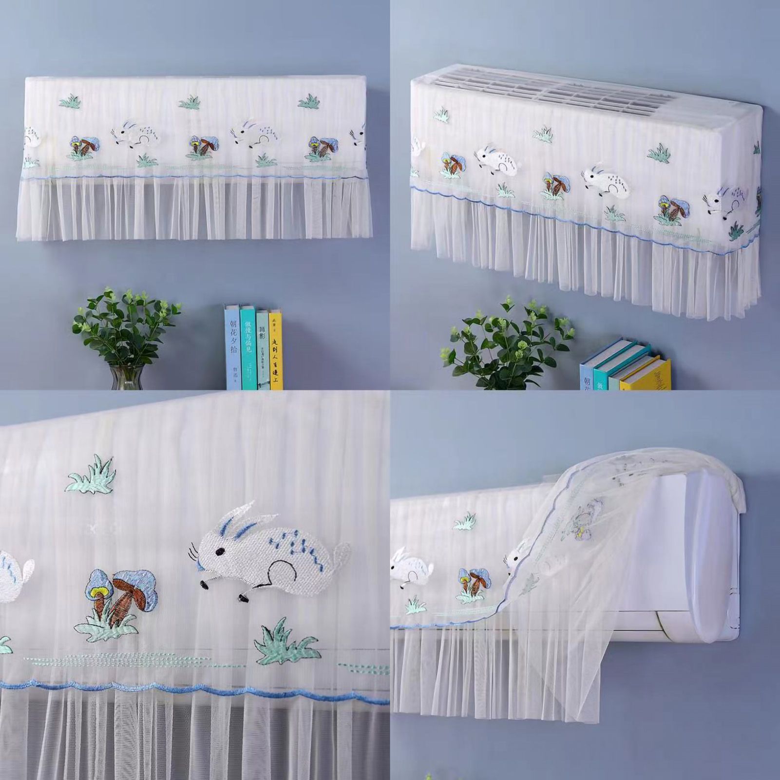 1.5P Air Conditioner Dust Cover Dustproof Wall Mounted Air Conditioner Protective Case Home Decorative Dust Cover Blue Mushroom Rabbit 1.5P‑2P Within 94cm/37in - Image 2