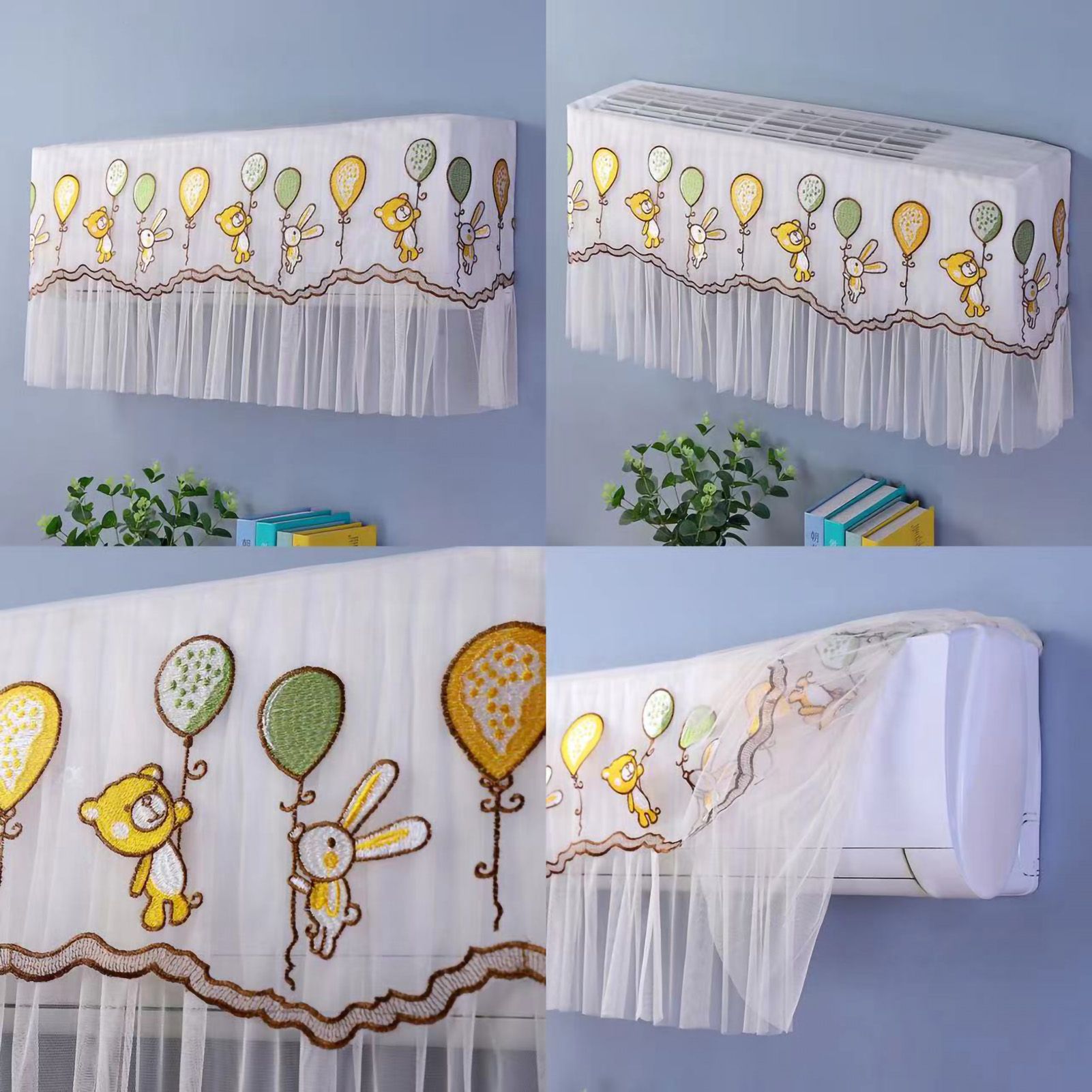 1.5P Air Conditioner Dust Cover Dustproof Wall Mounted Air Conditioner Protective Case Home Decorative Dust Cover Bear Rabbit Green Yellow Balloons 1.5P‑2P Within 94cm/37in - Image 2
