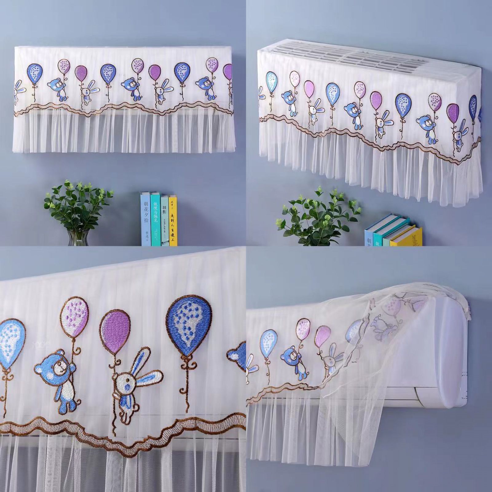 1.5P Air Conditioner Dust Cover Dustproof Wall Mounted Air Conditioner Protective Case Home Decorative Dust Cover Bear Rabbit Purple Blue Balloons 1.5P‑2P Within 94cm/37in - Image 2