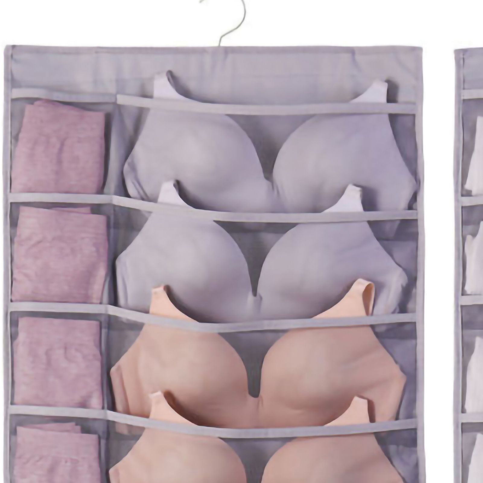 Hanging Bra Organizer Oxford Fabric Double Sides Breathable Large Capacity Underwear Storage Organizer for Bra Socks Gray, Front 12, Back 24 - Image 4