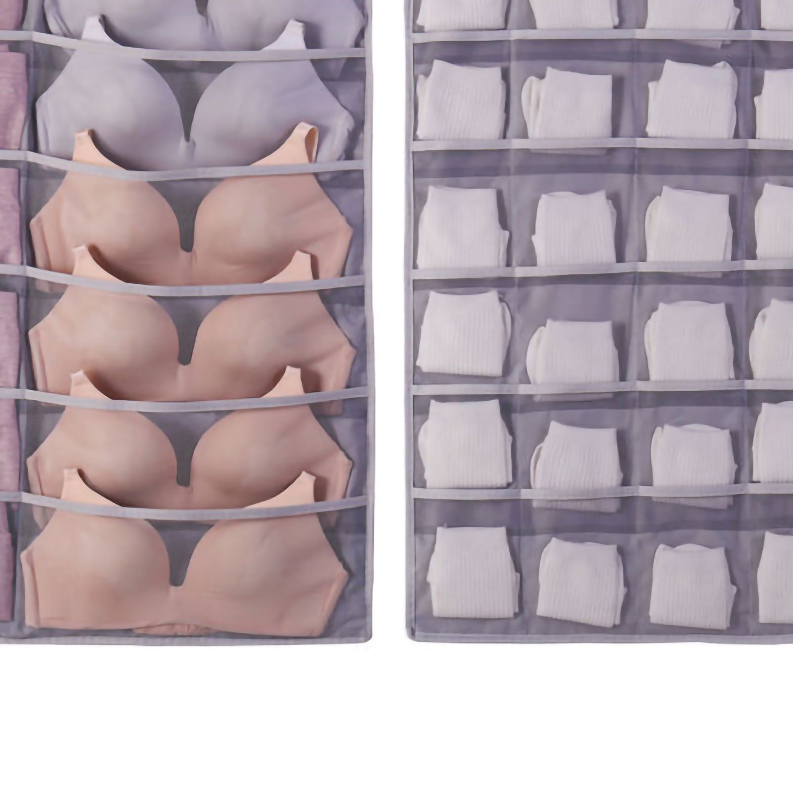 Hanging Bra Organizer Oxford Fabric Double Sides Breathable Large Capacity Underwear Storage Organizer for Bra Socks Gray, Front 12, Back 24 - Image 5