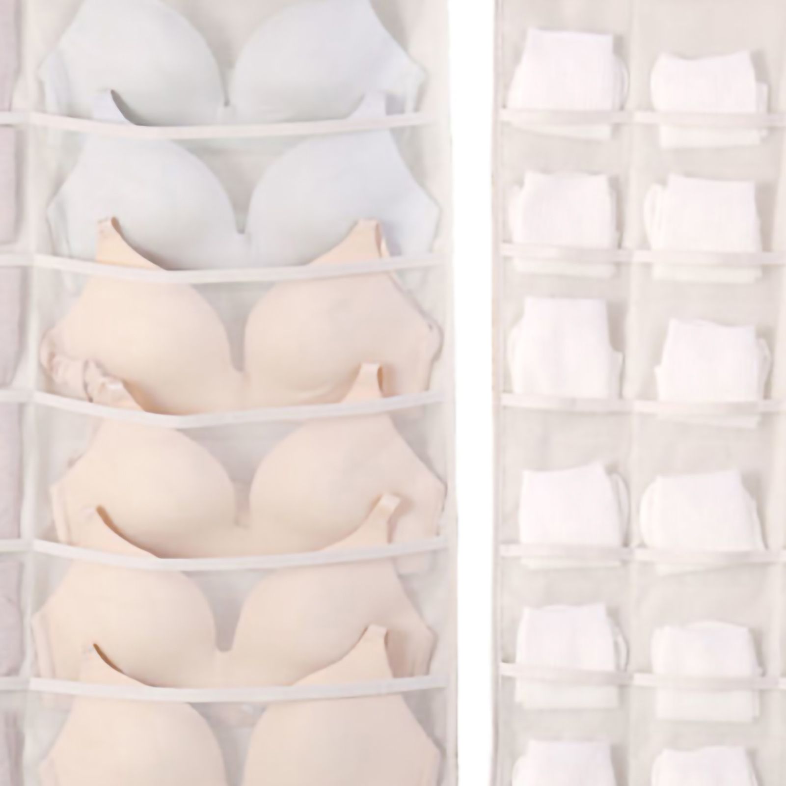 Hanging Bra Organizer Oxford Fabric Double Sides Breathable Large Capacity Underwear Storage Organizer for Bra Socks Beige, Front 12, Back 24 - Image 2