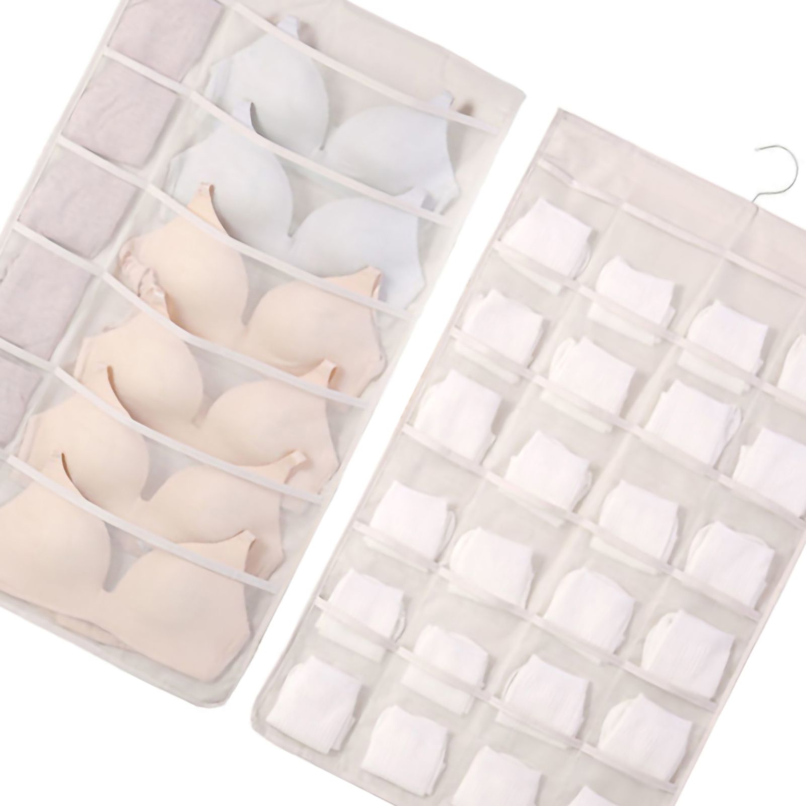 Hanging Bra Organizer Oxford Fabric Double Sides Breathable Large Capacity Underwear Storage Organizer for Bra Socks Beige, Front 12, Back 24 - Image 3