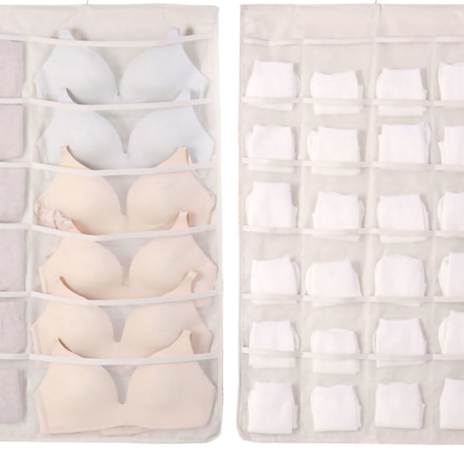 Hanging Bra Organizer Oxford Fabric Double Sides Breathable Large Capacity Underwear Storage Organizer for Bra Socks Beige, Front 12, Back 24 - Image 5