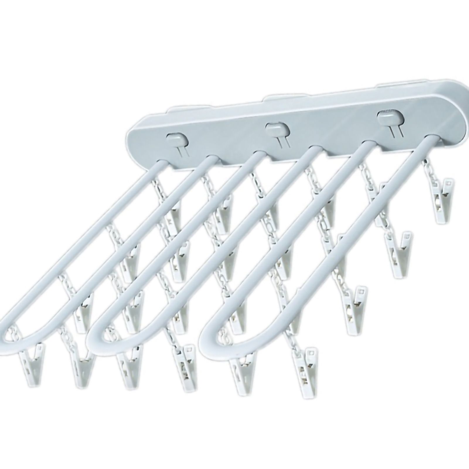 Clothes Drying Rack Wall Mounted Durable ABS Foldable Design Space Saving Clip and Drip Hanger White - Image 3