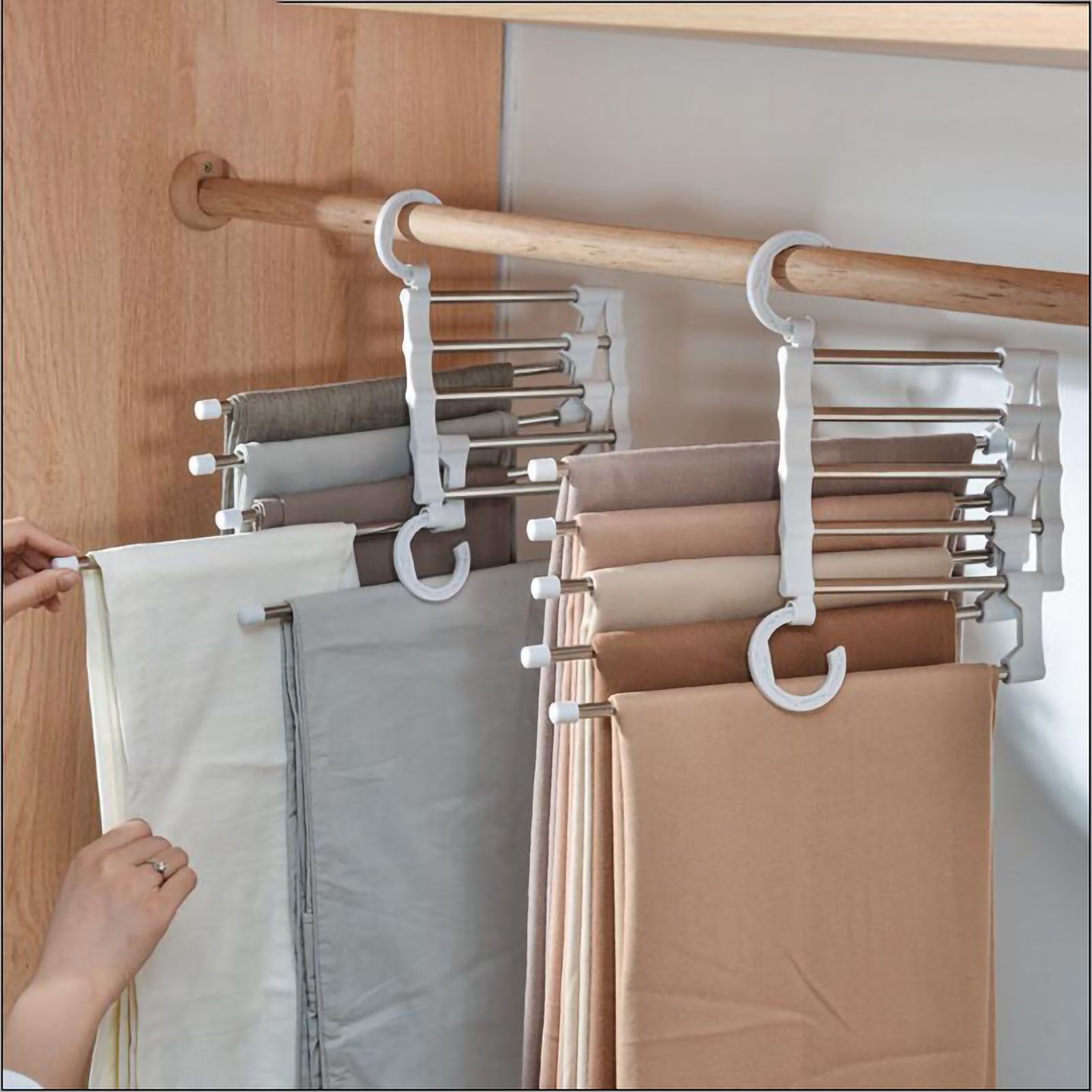 Stainless Steel Hangers Home Multifunctional Foldable Trouser Rack Retractable Trouser Storage Rack Trouser Rack White - Image 1