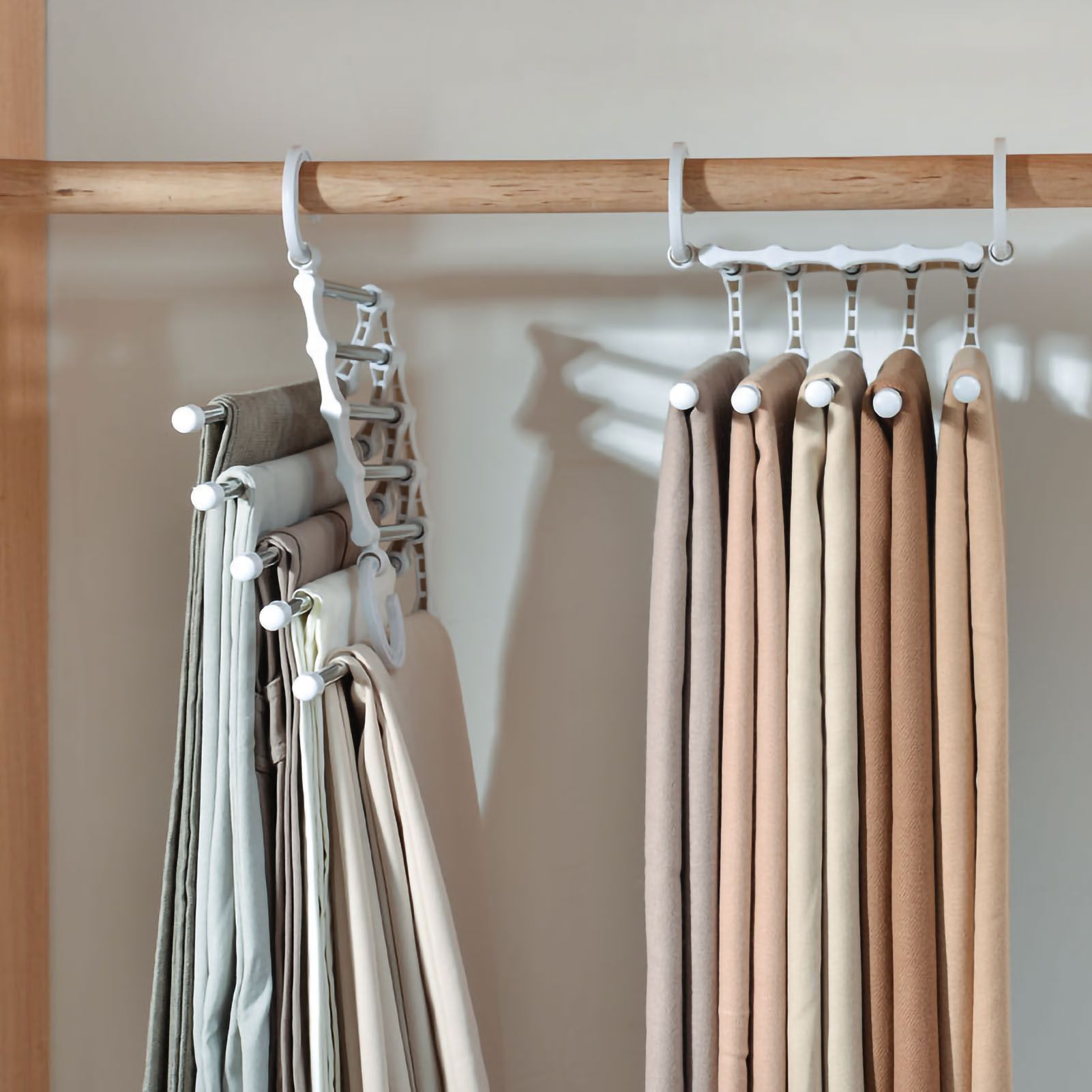 Stainless Steel Hangers Home Multifunctional Foldable Trouser Rack Retractable Trouser Storage Rack Trouser Rack White - Image 2