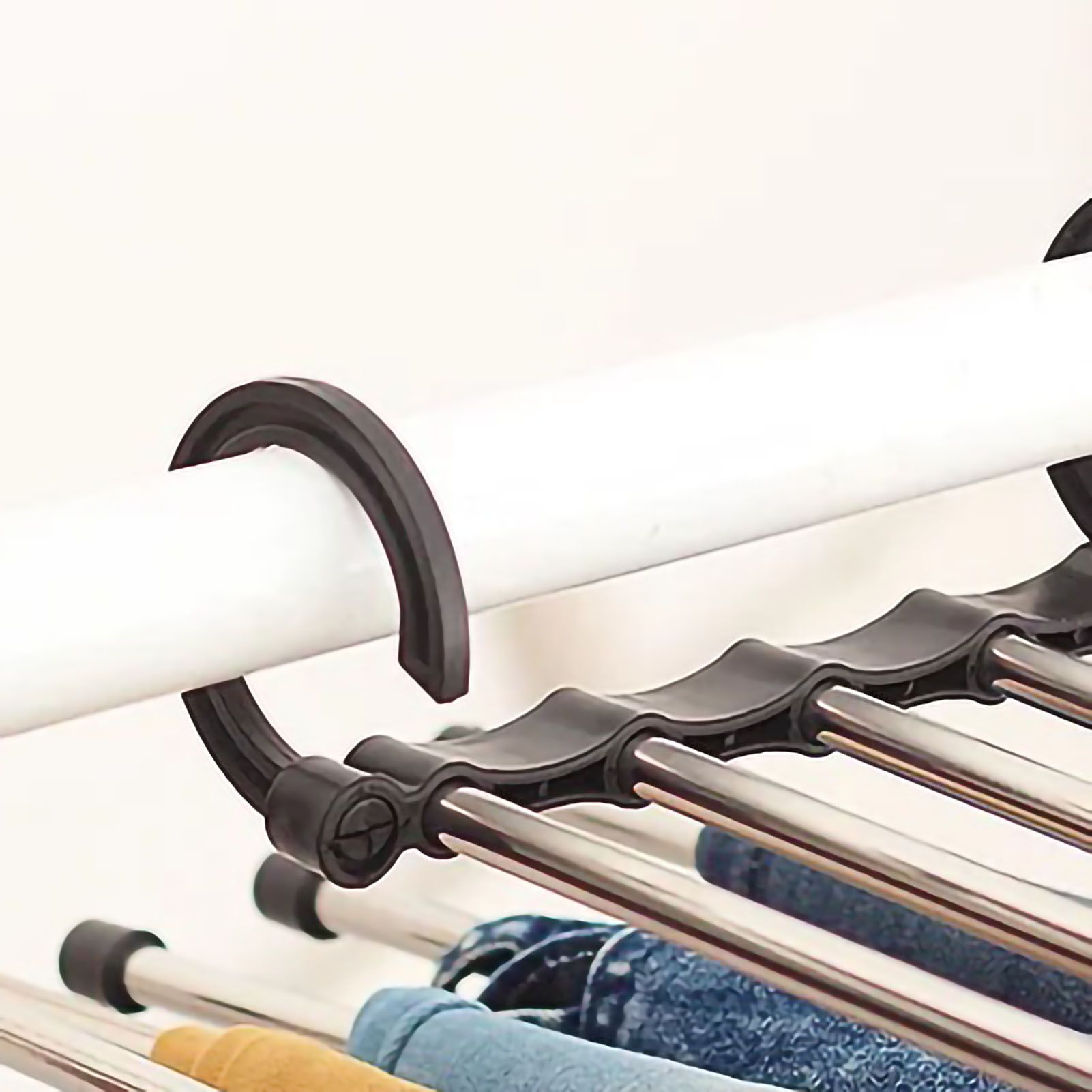 Stainless Steel Hangers Home Multifunctional Foldable Trouser Rack Retractable Trouser Storage Rack Trouser Rack Black - Image 4