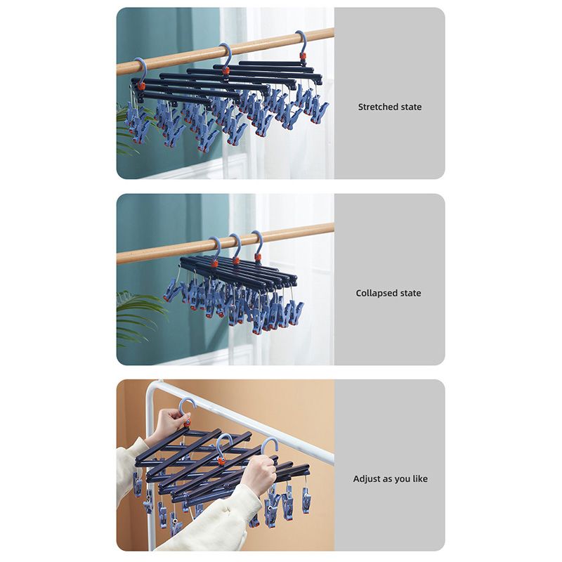 Plastic Folding Multi Head Drying Rack Multi Clips Socks Underwear Hanger Windproof Multifunctional Clothespin Classic Dark Purple 29 Clips - Image 6