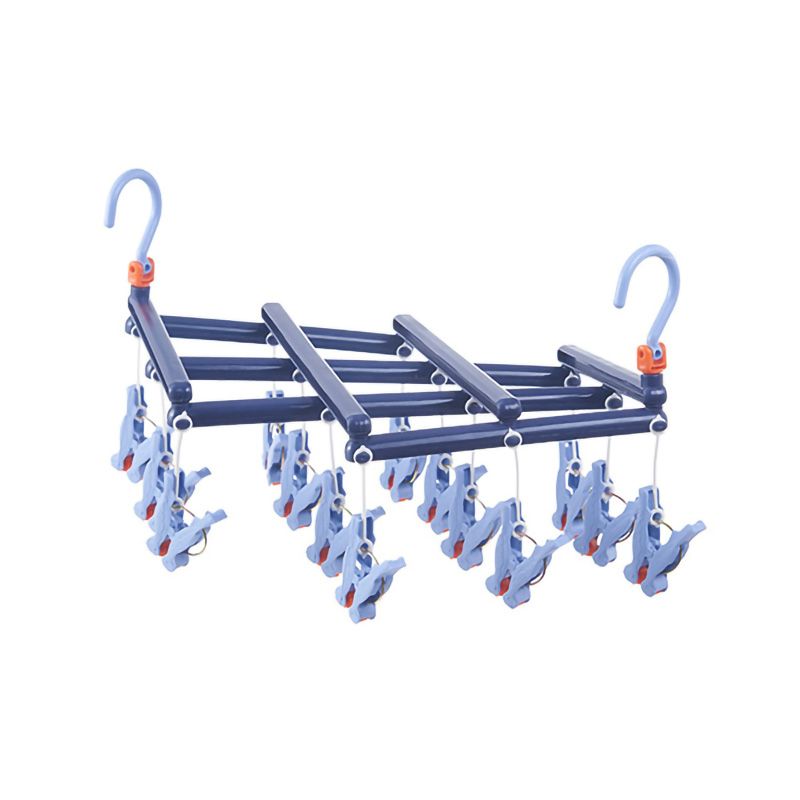 Plastic Folding Multi Head Drying Rack Multi Clips Socks Underwear Hanger Windproof Multifunctional Clothespin Classic Dark Purple 14 Clips - Image 1