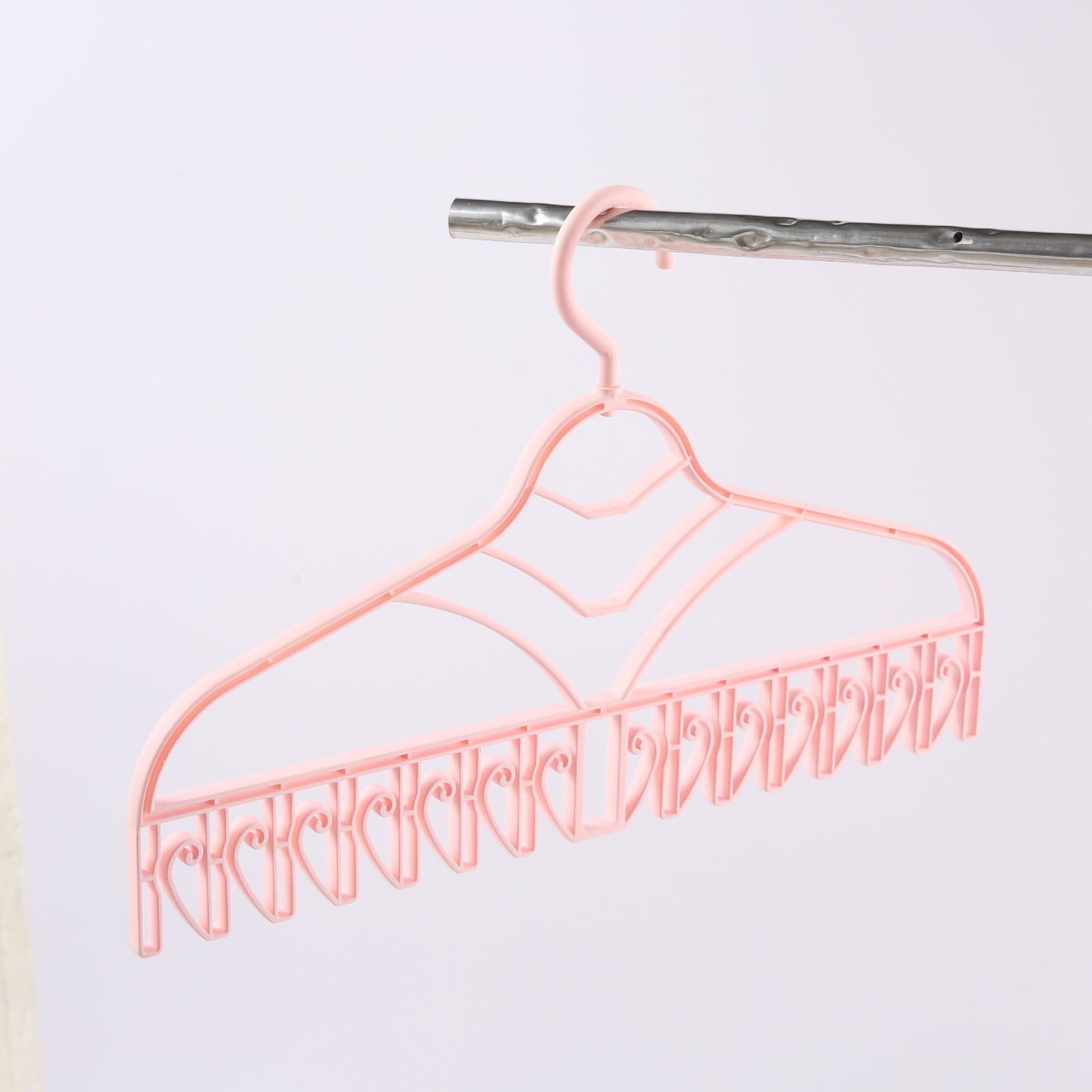 Multifunctional Clothes Drying Rack Plastic Seamless Wrinkle Free Clothes Hanger with V Shaped Clip Hook for Bra Socks Pink - Image 1