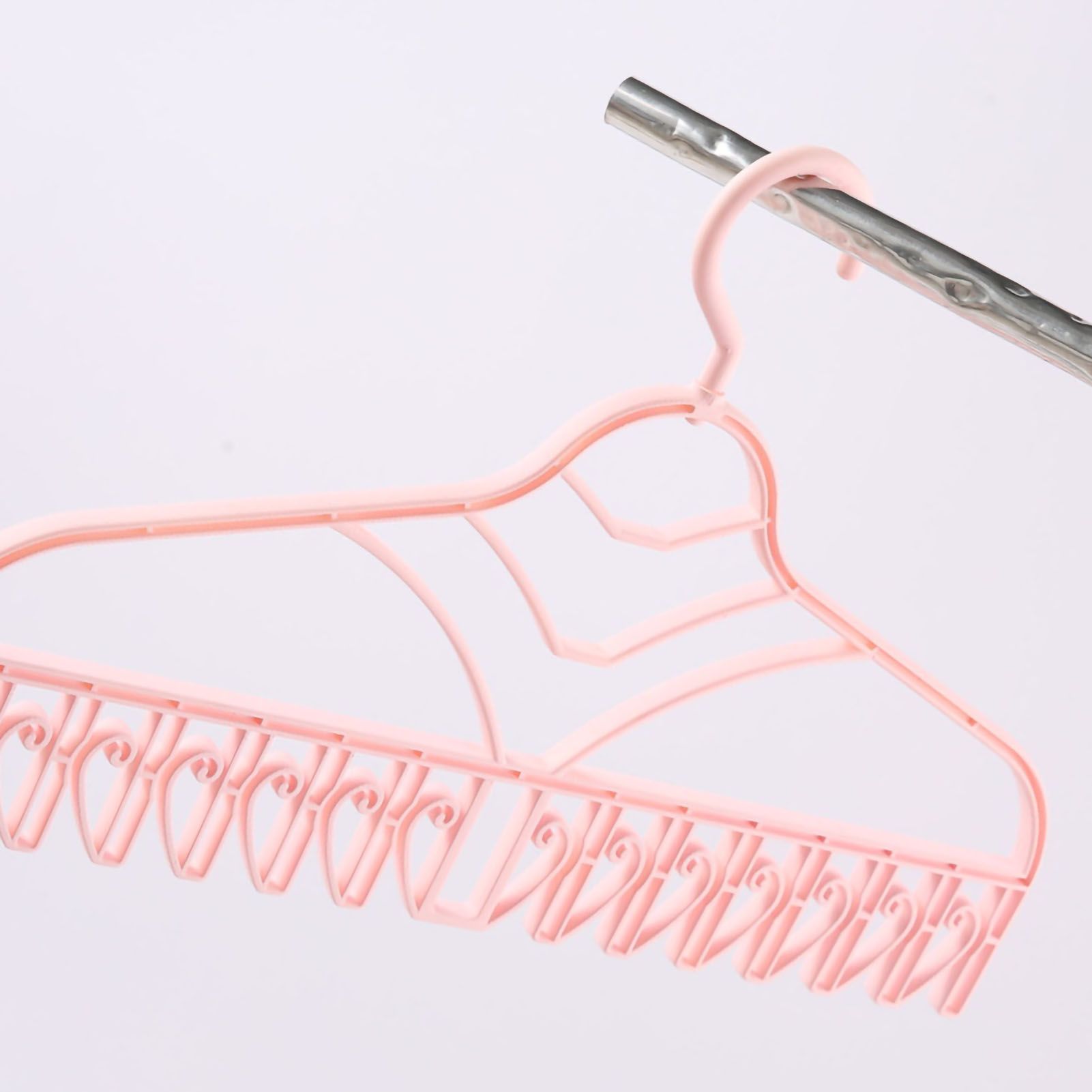 Multifunctional Clothes Drying Rack Plastic Seamless Wrinkle Free Clothes Hanger with V Shaped Clip Hook for Bra Socks Pink - Image 2