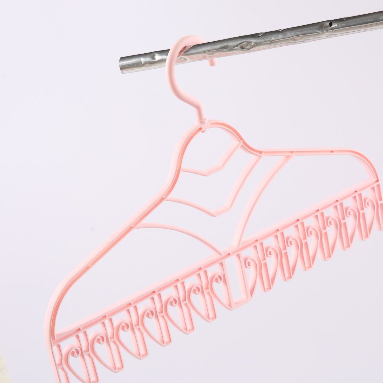 Multifunctional Clothes Drying Rack Plastic Seamless Wrinkle Free Clothes Hanger with V Shaped Clip Hook for Bra Socks Pink - Image 3