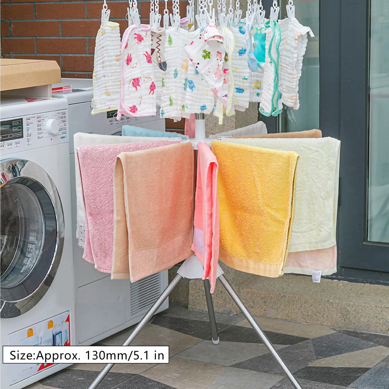 Clothes Drying Rack 360 Degree Rotating Folding Design Reliable Load Bearing Stainless Steel Laundry Accessories 2 Layer White - Image 5