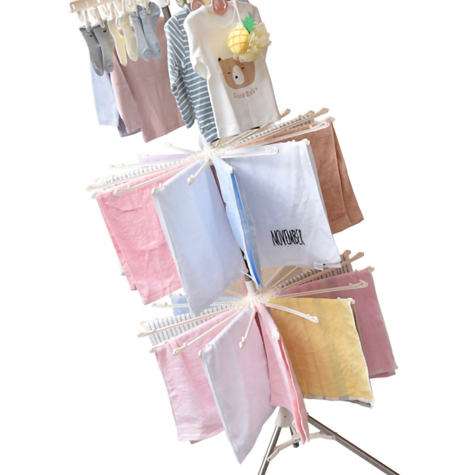 Clothes Drying Rack 360 Degree Rotating Folding Design Reliable Load Bearing Stainless Steel Laundry Accessories 3 Layer White - Image 4