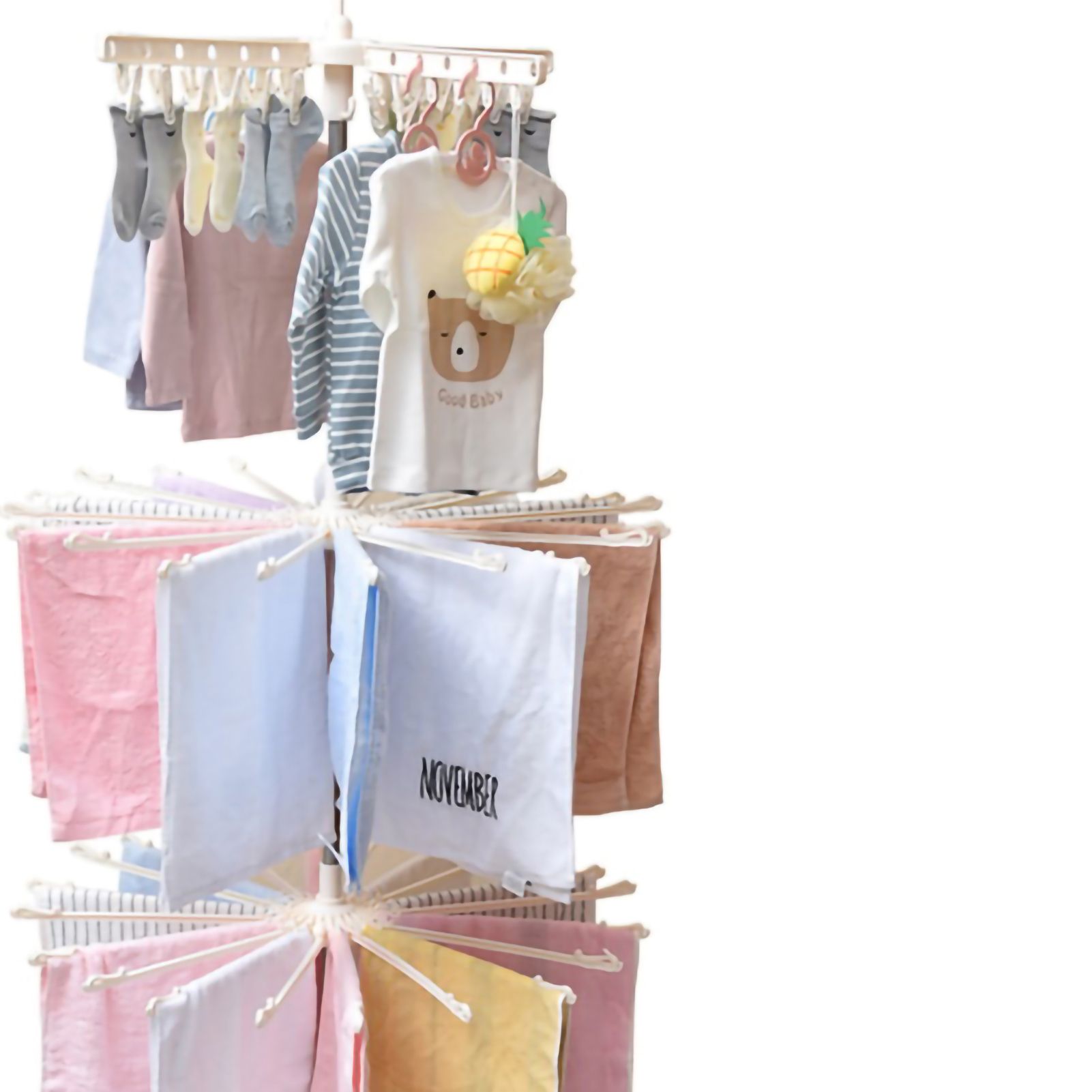 Clothes Drying Rack 360 Degree Rotating Folding Design Reliable Load Bearing Stainless Steel Laundry Accessories 3 Layer White - Image 5