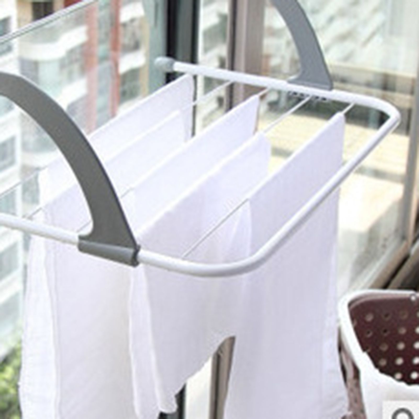 Portable Clothes Drying Rack Multipurpose Collapsible Hanging Drying Rack for Balcony Railings Windowsill Grey - Image 2