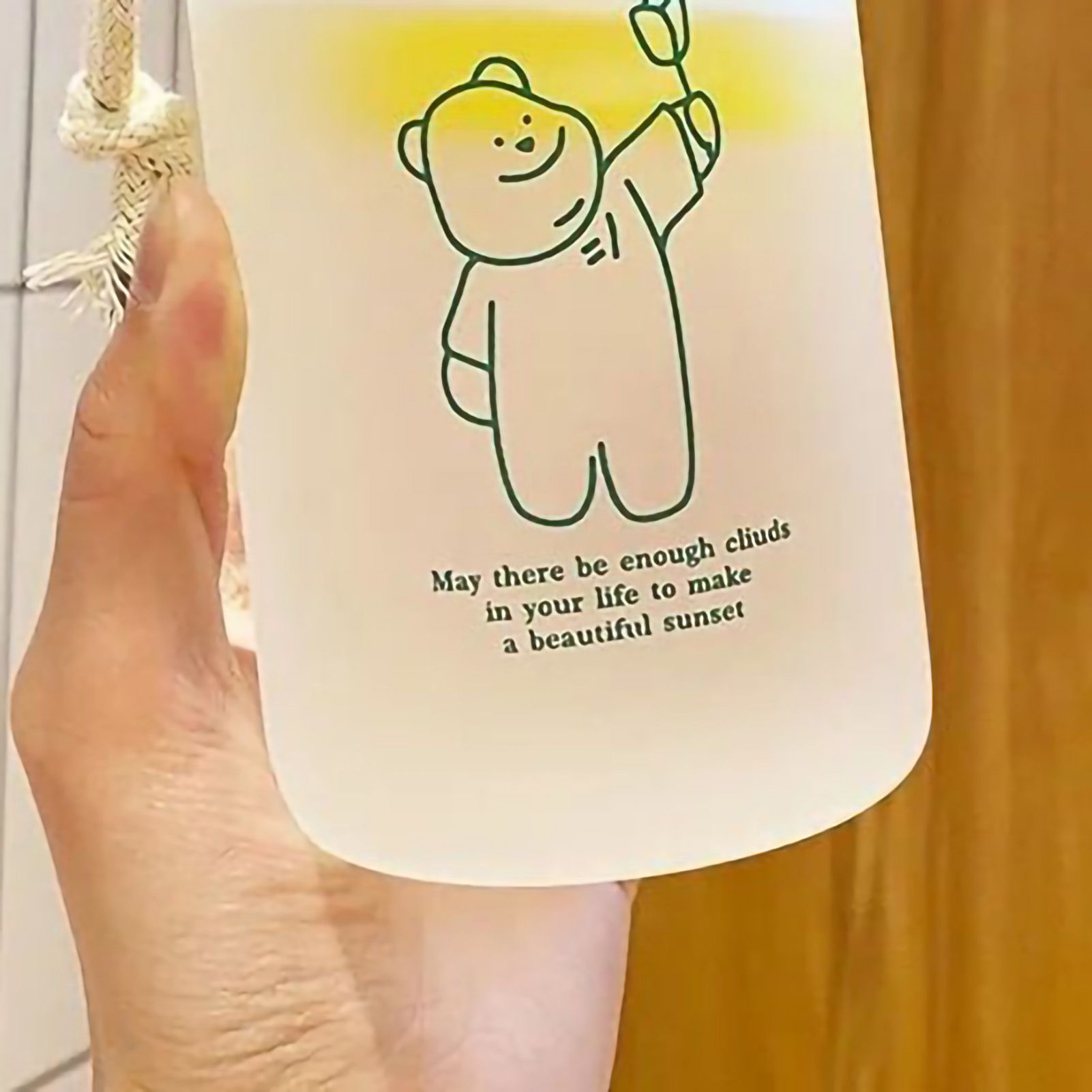 Kids Water Bottle Cute Cartoon Printing Handle Design Healthy Odorless Good Sealing Students Water Cup Green Bear - Image 2