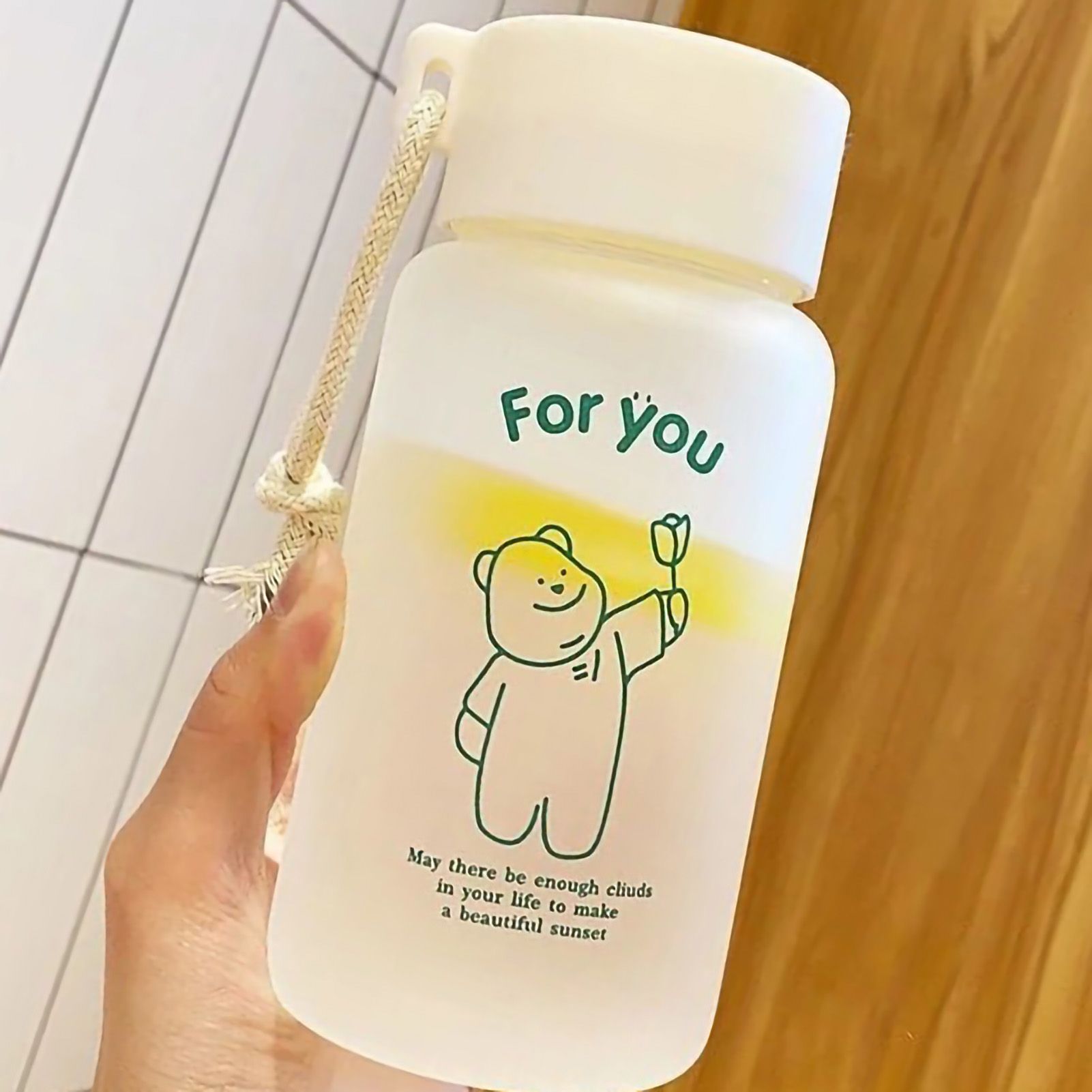Kids Water Bottle Cute Cartoon Printing Handle Design Healthy Odorless Good Sealing Students Water Cup Green Bear - Image 3